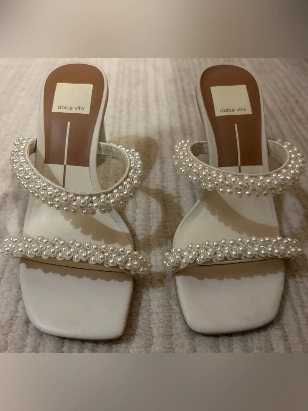 Dolce Vita Ivory Pearl Block Heel Sandals